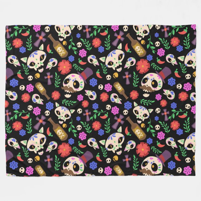 Día de Muertos Pattern Fleece Blanket (Front (Horizontal))