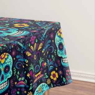 Día de Muertos Reverie: Turquoise Sugar Skull Spec Tablecloth