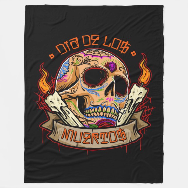 Día de Muertos Skull Fleece Blanket (Front)