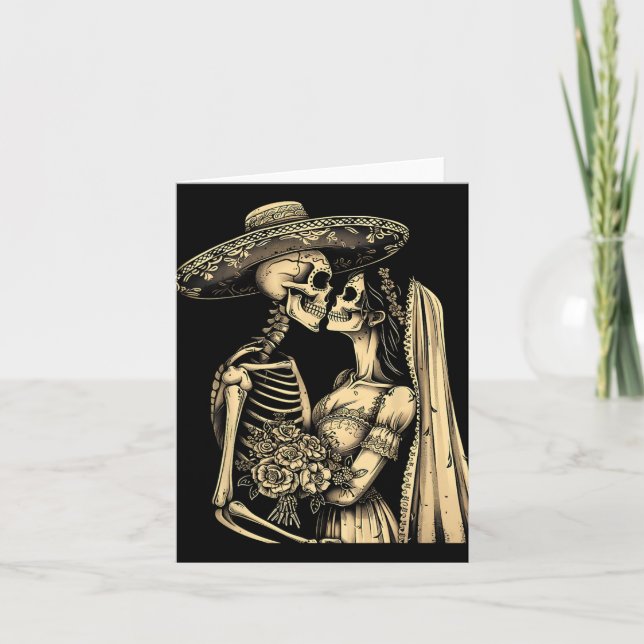 Dia De Muertos Sugar Skull Couple Skeleton Bride W Card (Front)