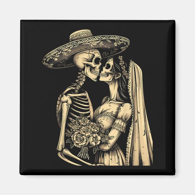Dia De Muertos Sugar Skull Couple Skeleton Bride W Magnet (Front)