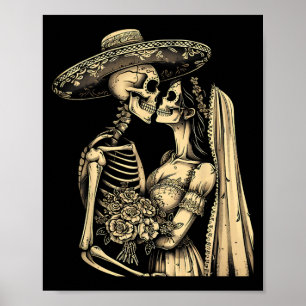Dia De Muertos Sugar Skull Couple Skeleton Bride W Poster