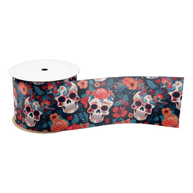 💀Día de Muertos, sugar skulls Satin Ribbon (Spool)