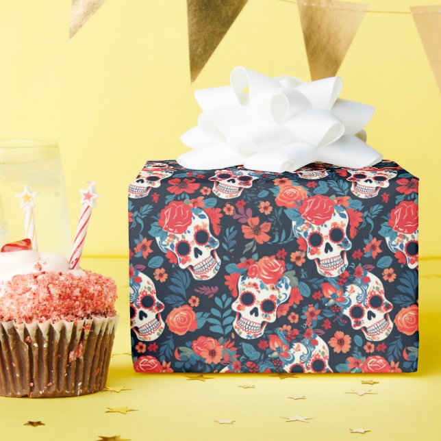 💀Día de Muertos, sugar skulls Wrapping Paper (Birthday Party)
