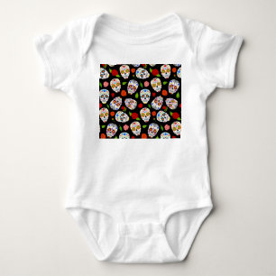 Dia Los Muertos: sugar skulls pattern. Baby Bodysuit