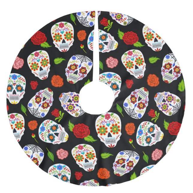 Dia Los Muertos: sugar skulls pattern. Brushed Polyester Tree Skirt (Front)