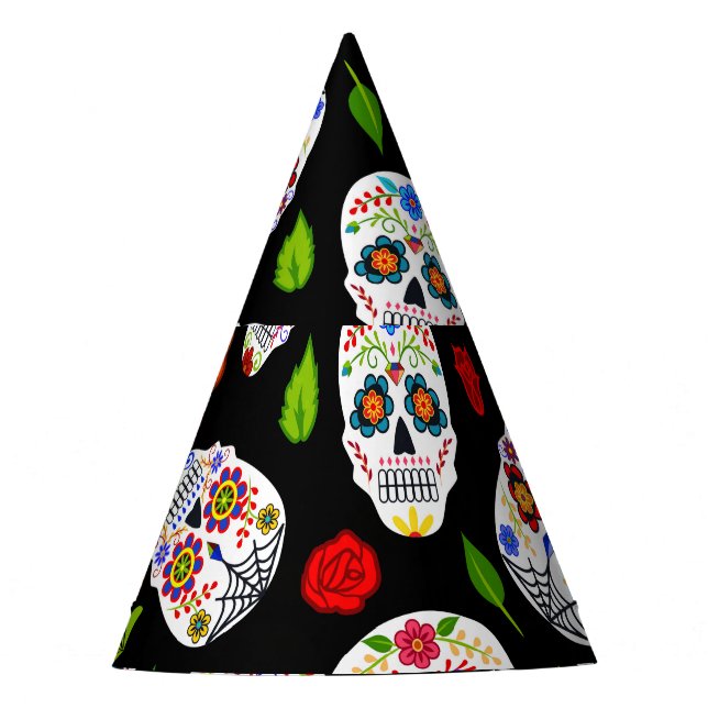 Dia Los Muertos: sugar skulls pattern. Party Hat (Front)