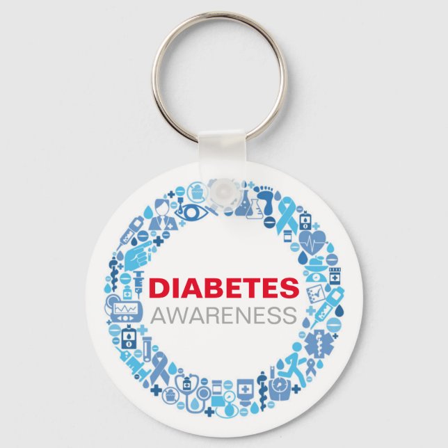Diabetes Awareness blue circle with symbols Key Ring (Front)