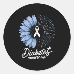 Diabetes Awareness Blue Flower Ribbon Support Symb Classic Round Sticker