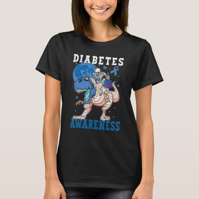 Diabetes Awareness Blue Kids Toddler Trex rex Dino T-Shirt (Front)