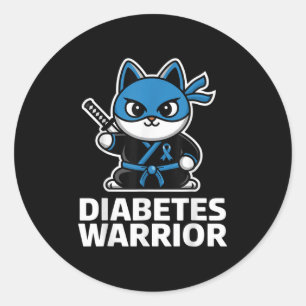 Diabetes Awareness Blue Ribbon Ninja Cat Diabetes Classic Round Sticker