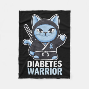 Diabetes Awareness Blue Ribbon Ninja Cat Diabetes Fleece Blanket