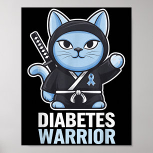 Diabetes Awareness Blue Ribbon Ninja Cat Diabetes Poster