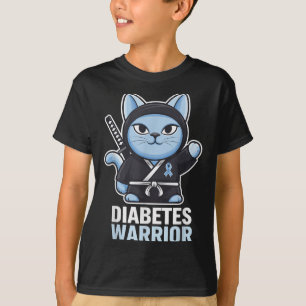 Diabetes Awareness Blue Ribbon Ninja Cat Diabetes T-Shirt
