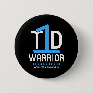 Diabetes Awareness Blue Ribbon T1D Warrior 1 6 Cm Round Badge