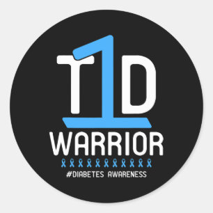 Diabetes Awareness Blue Ribbon T1D Warrior 1 Classic Round Sticker