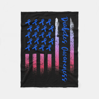 Diabetes Awareness Blue Ribbon Usa American Flag D Fleece Blanket