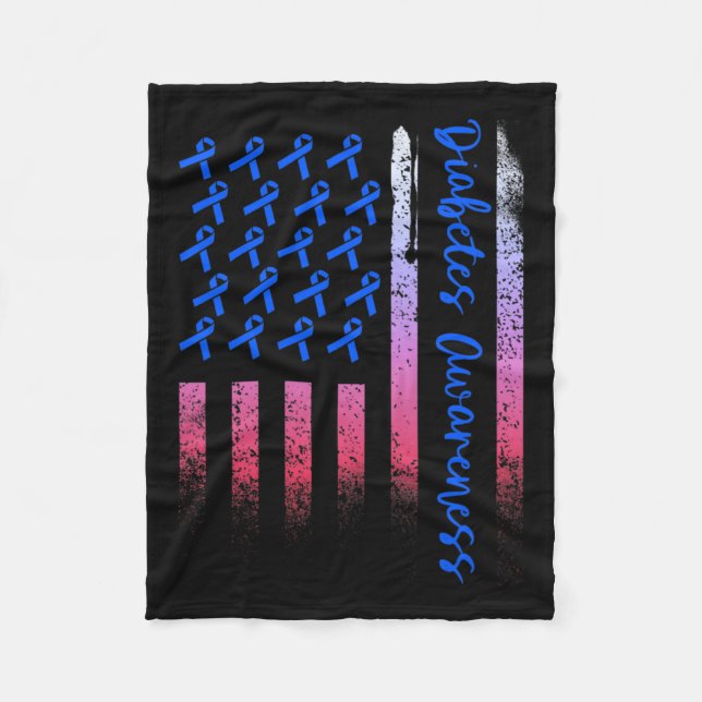 Diabetes Awareness Blue Ribbon Usa American Flag D Fleece Blanket (Front)