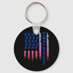 Diabetes Awareness Blue Ribbon Usa American Flag D Key Ring