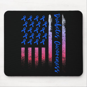 Diabetes Awareness Blue Ribbon Usa American Flag D Mouse Mat