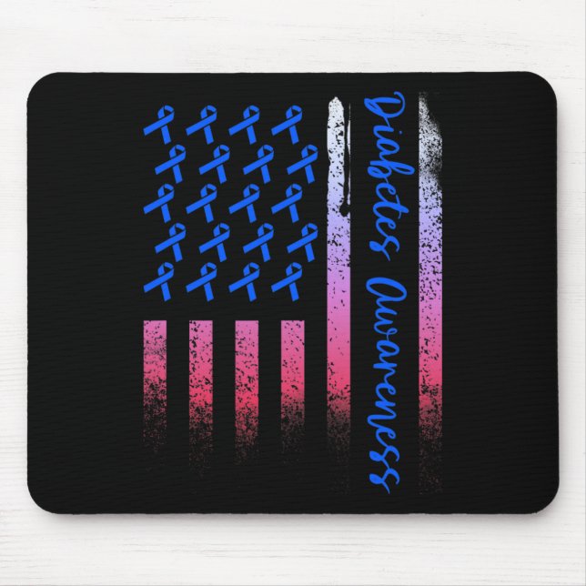 Diabetes Awareness Blue Ribbon Usa American Flag D Mouse Mat (Front)