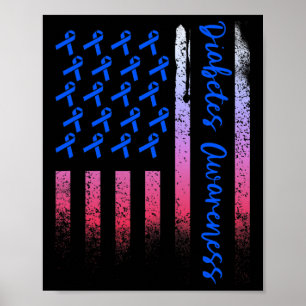 Diabetes Awareness Blue Ribbon Usa American Flag D Poster