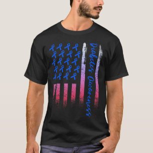 Diabetes Awareness Blue Ribbon Usa American Flag D T-Shirt