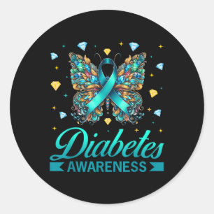 Diabetes Awareness Butterfly Diabetes Blue Ribbon  Classic Round Sticker