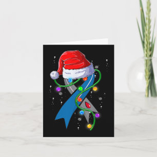 Diabetes Awareness Christmas Santa Hat Blue Ribbon Card