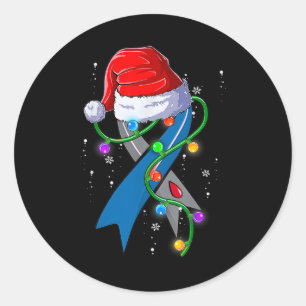 Diabetes Awareness Christmas Santa Hat Blue Ribbon Classic Round Sticker