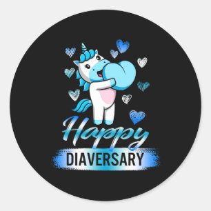 Diabetes Awareness Happy Diaversary Unicorn Cute T Classic Round Sticker