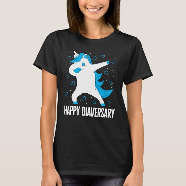 Diabetes Awareness Happy Diaversary Unicorn Cute T T-Shirt (Front)