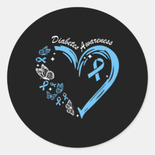 Diabetes Awareness Heart Blue Ribbon Diabetes Awar Classic Round Sticker