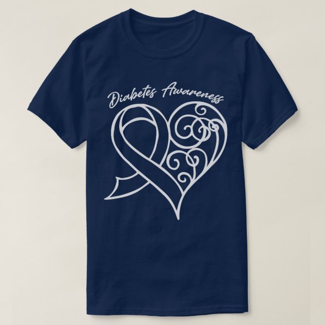 Diabetes Awareness Heart Ribbon Gift Valentines Da T-Shirt (Design Front)