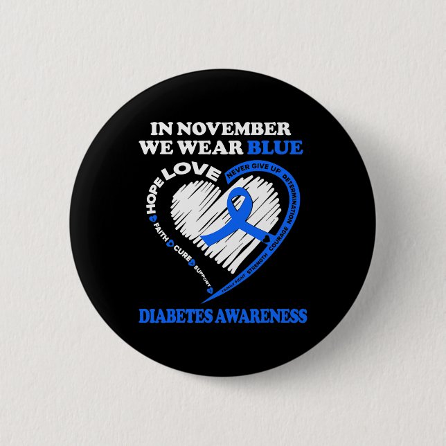 Diabetes Awareness In November We Wear Blue  6 Cm Round Badge (Front)