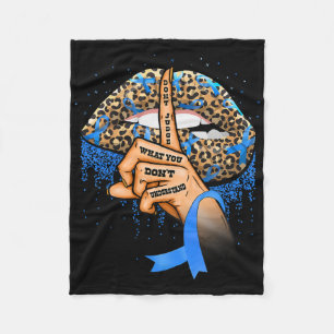 Diabetes Awareness Leopard Lips Blue Ribbon Warrio Fleece Blanket