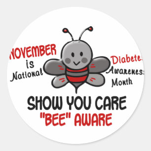 Diabetes Awareness Month Bee 1.1 Classic Round Sticker