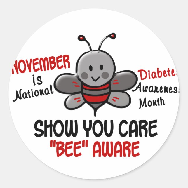 Diabetes Awareness Month Bee 1.1 Classic Round Sticker (Front)