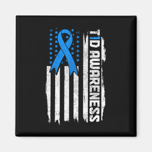 Diabetes Awareness Month Blue Ribbon Type 1 Patrio Magnet