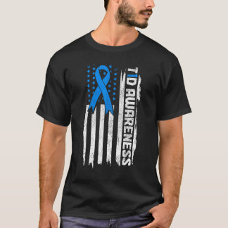 Diabetes Awareness Month Blue Ribbon Type 1 Patrio T-Shirt