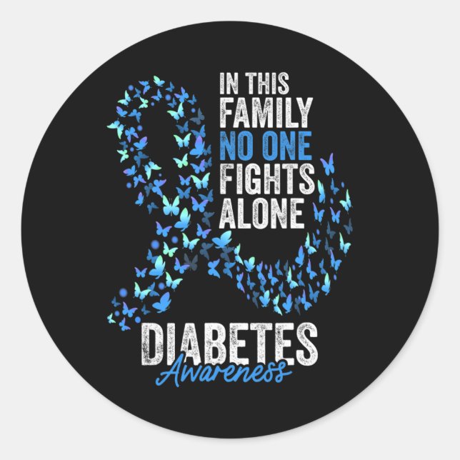 Diabetes Awareness Month Butterflies Blue Ribbon  Classic Round Sticker (Front)