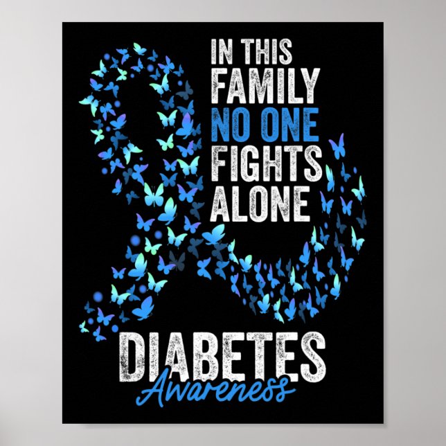 Diabetes Awareness Month Butterflies Blue Ribbon  Poster (Front)