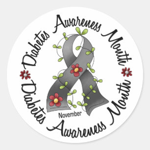 Diabetes Awareness Month Flower Ribbon 3 Classic Round Sticker