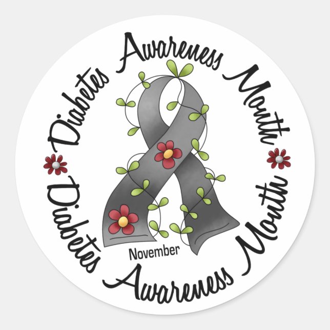 Diabetes Awareness Month Flower Ribbon 3 Classic Round Sticker (Front)