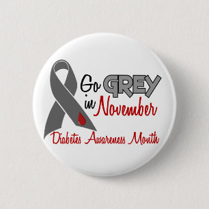 Diabetes Awareness Month Grey Ribbon 1.2 6 Cm Round Badge