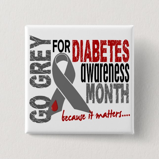 Diabetes Awareness Month Grey Ribbon 1.4 15 Cm Square Badge (Front)