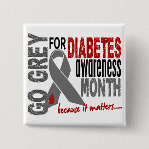 Diabetes Awareness Month Grey Ribbon 1.4 15 Cm Square Badge