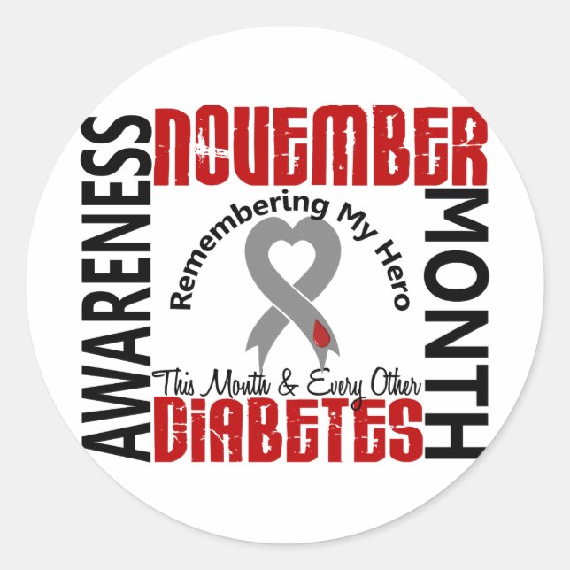 Diabetes Awareness Month Heart 1.4 Classic Round Sticker (Front)