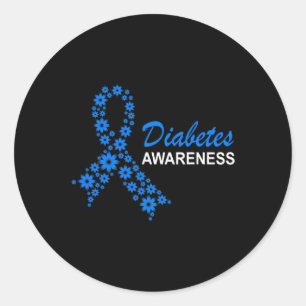 Diabetes Awareness Month Ribbon Flowers Women  Classic Round Sticker