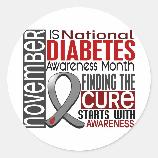 Diabetes Awareness Month Ribbon I2.5 Classic Round Sticker (Front)